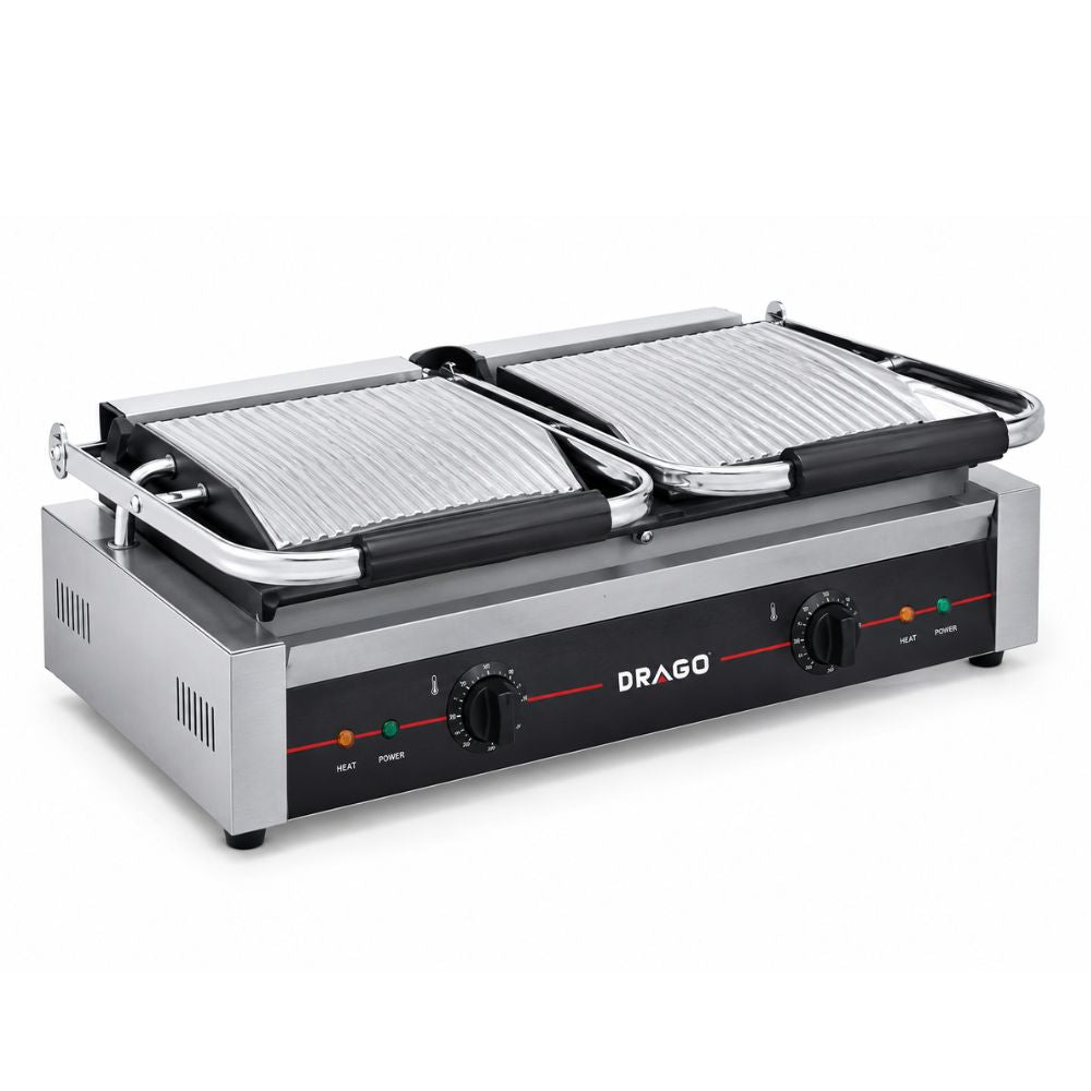 PANINERA DRAGO GH-813 | Paninera con doble plancha | Eléctrica | Restaurante Cafetería Cocina Industrial | Paninera Plancha Panini Sandwichera Grill Prensa para Sándwiches Paninis Tortas Baguettes Acero Inoxidable Cafetería Restaurante Bistró Hotel Negocio