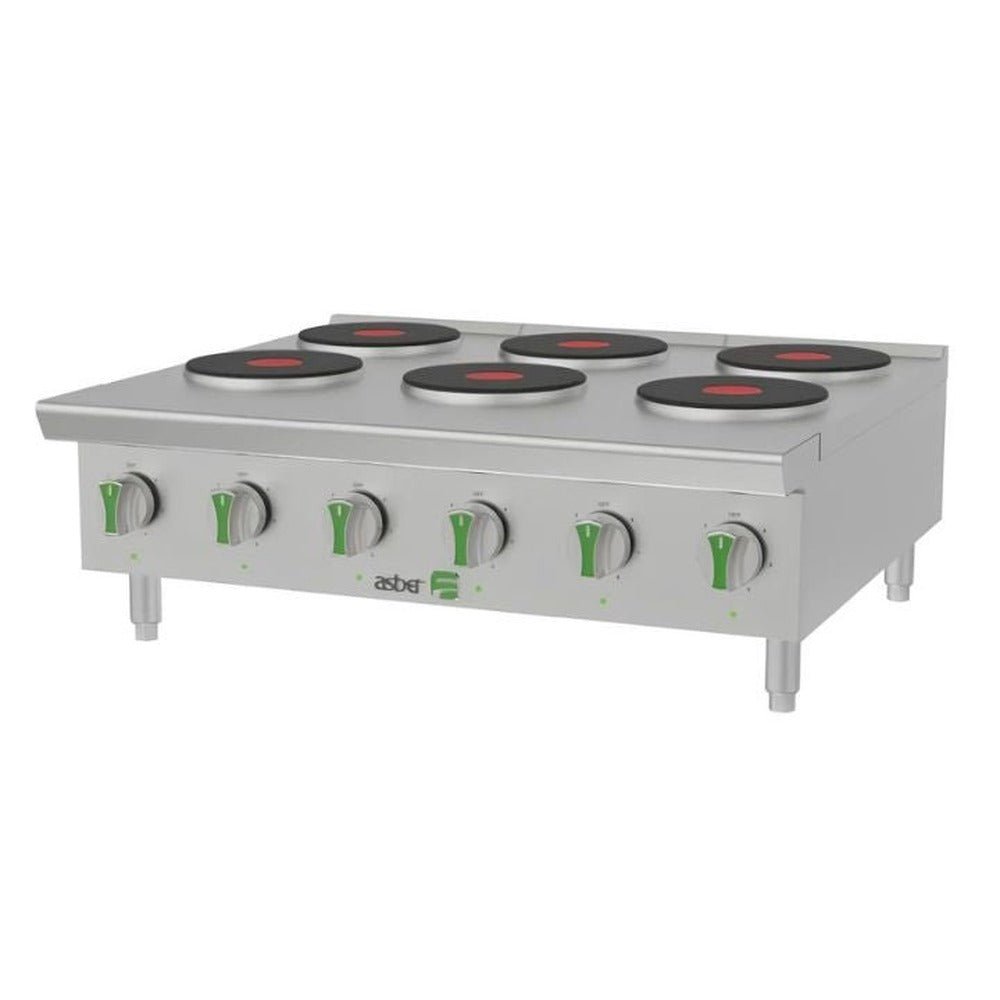Parrilla Asber Aehp E 6 36 Em, parrilla eléctrica emerald line, en acero inoxidable.