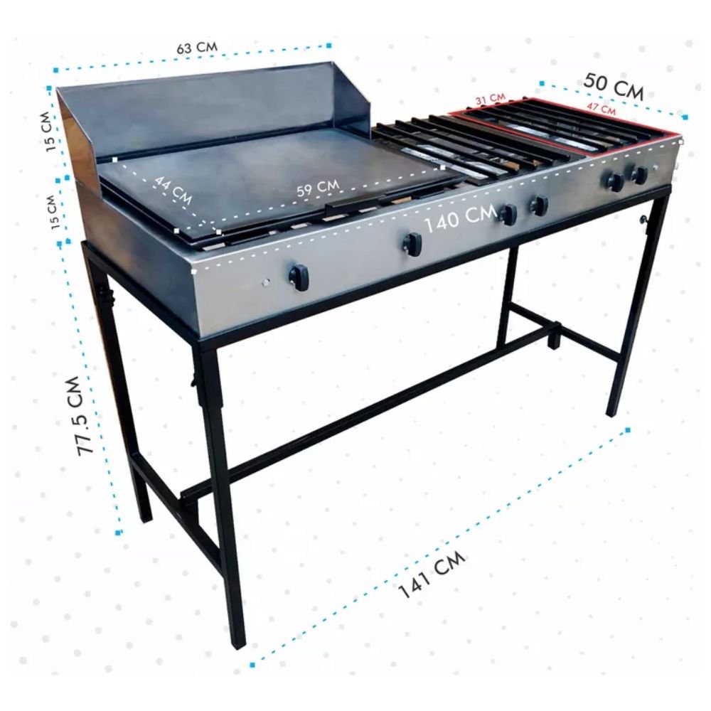 PLANCHA MINDEJAL MLM1599754470 | Plancha de 4 Quemadores | Frente 141 cm | Acero Inoxidable | Cocina Industrial Restaurante Negocio Carne Pollo Tacos Hamburguesas Hot Dog Tacos Barbacoa Tacos Dorados Tortas Panini Restaurante Comedor Cocina Industriales Negocio Fonda Taqueria Cenaduria 