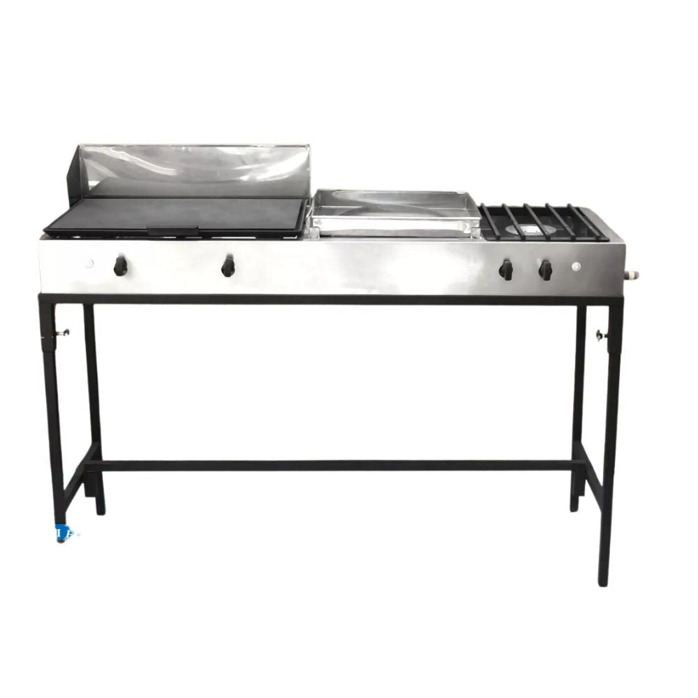 PLANCHA MINDEJAL MLM1605344333 | Plancha Comal y 2 Quemadores | Frente 140 cm | Acero Inoxidable | Cocina Industrial Restaurante Negocio Carne Pollo Tacos Hamburguesas Hot Dog Tacos Barbacoa Tacos Dorados Tortas Panini Restaurante Comedor Cocina Industriales Negocio Fonda Taqueria Cenaduria 