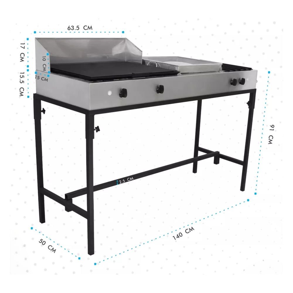 PLANCHA MINDEJAL MLM1605344333 | Plancha Comal y 2 Quemadores | Frente 140 cm | Acero Inoxidable | Cocina Industrial Restaurante Negocio Carne Pollo Tacos Hamburguesas Hot Dog Tacos Barbacoa Tacos Dorados Tortas Panini Restaurante Comedor Cocina Industriales Negocio Fonda Taqueria Cenaduria 