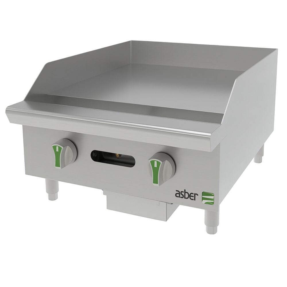 PLANCHA ASBER AEMG 24 EM | Gas | 2 Quemadores | Acero Inoxidable | Taquería Hoteles Comedores Industriales Industriales Restaurante Cafetería Cocina Industrial Comedor Grill Cortes Cenaduría Hotel | Respaldo Charola Quemador Parilla Restaurante Niveladores Empotrar Base Comedor Uso Rudo Acero Inoxidable Grill Alimento Cocción Preparación Cortes Hotel Cenaduría Cocina Económica Radiante Gourmet