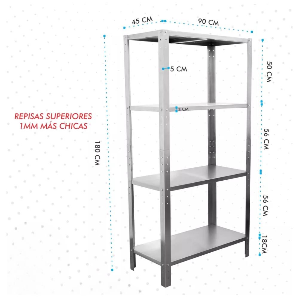 RACK MINDEJAL MLM3194735930 | Rack Anaquel Estante | 4 Niveles | Ajustable | Acero Inoxidable | Cocinas Industriales Almacenes Restaurantes Cocina Panaderias Banquetes Comedores Alimentos Industriales Conservar Guardar Empilar Organizar