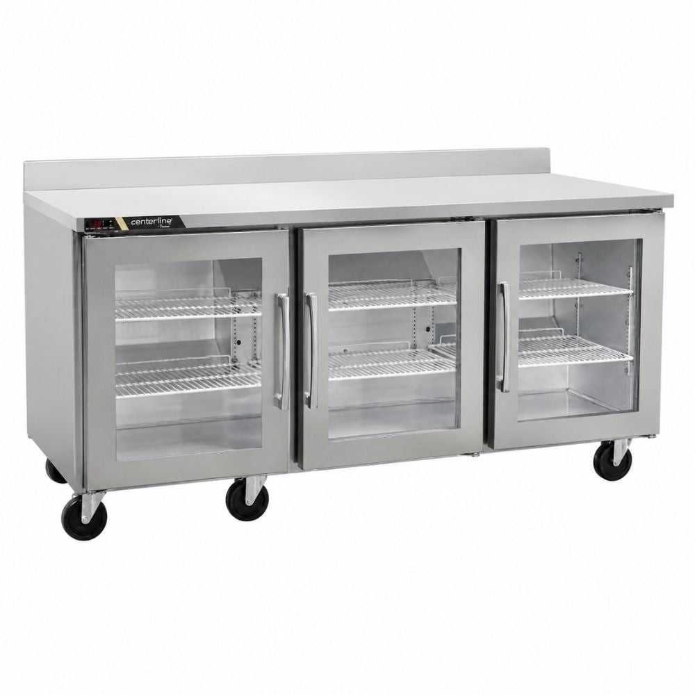 REFRIGERADOR MESA DE TRABAJO CENTERLINE CLUC-72R-GD-WTRRR | Refrigerador Mesa de Trabajo Bajo Barra | 18.80 Pies Cúbicos | 3 Puertas Cristal | Acero Inoxidable | Bistró Hotel Bar | Refrigerador Contra Barra Cervecero Enfriador de Bebidas Bajo Barra Botellero Exhibidor Acero Inoxidable Bar Cantina Restaurante Cervecería Antro Negocio