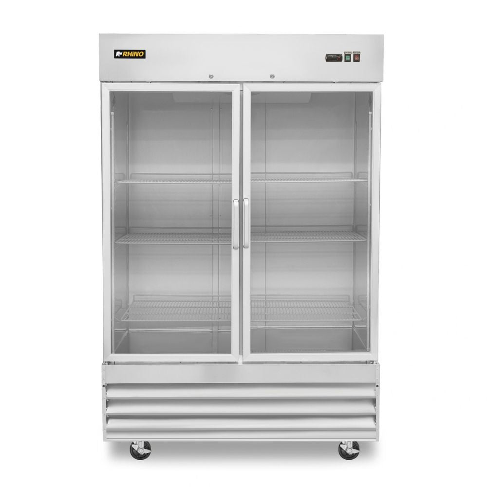 REFRIGERADOR RHINO REVECRI-47 | Refrigerador Vertical | 2 Puertas Cristal | Capacidad: 41.3 Pies Cúbicos | Cocina Hotel Restaurante