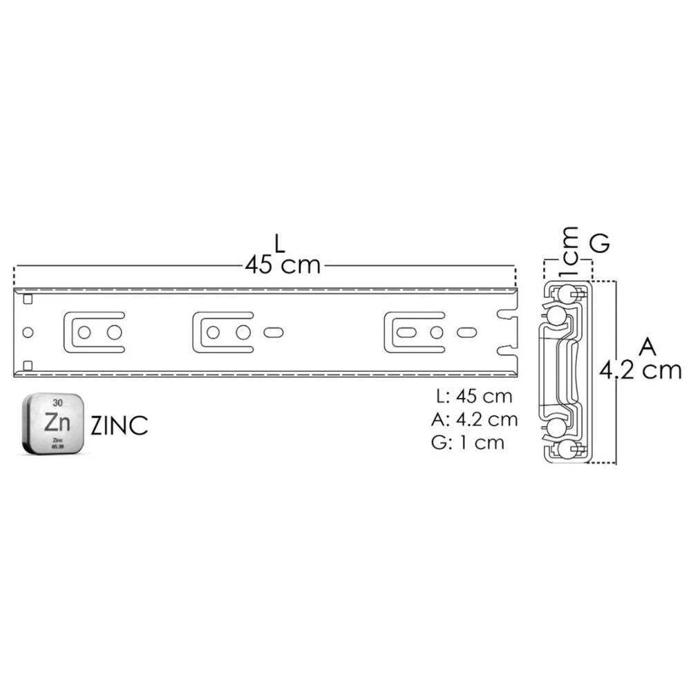 RIEL MINDEJAL MLM1525211412 | Riel Corredera Telescópica Reforzada | para Cajón 45 cm | Muebles Cajones Negocio Mobiliario para Negocios Cajonería