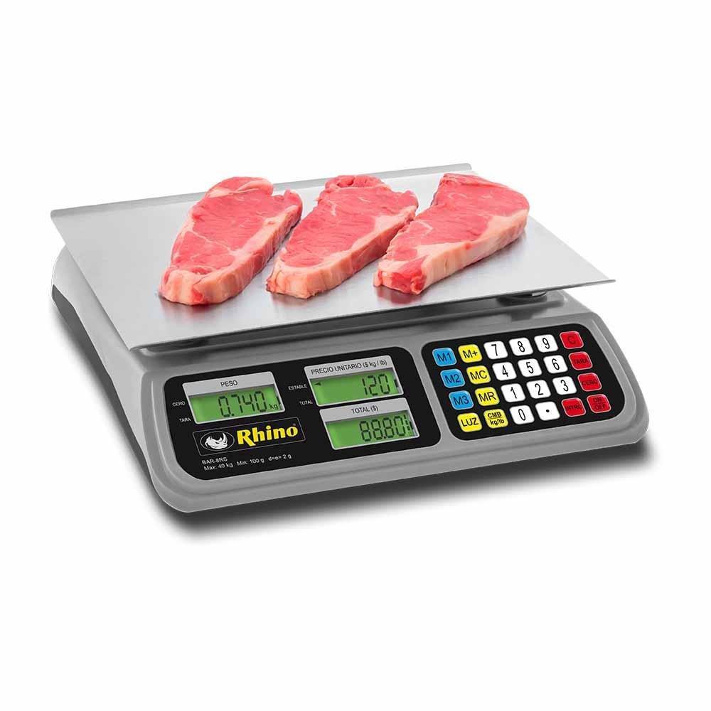 Rhino BAR-8RS Bascula Mostrador Pantalla Backlight 40 kg Sobre Mostrador Recepción Pesar Cobrar Báscula para Fruteria Verduleria Tienda Negocio Cremeria. Ideal para pesar, tianguis, frutas, verduras, casa, restaurante, carnicería, cremería, cocina, comedor industrial, negocio, carnes, tienda, etc. KitchenMax.Store. Envíos seguros a todo México. Cotiza hoy mismo.