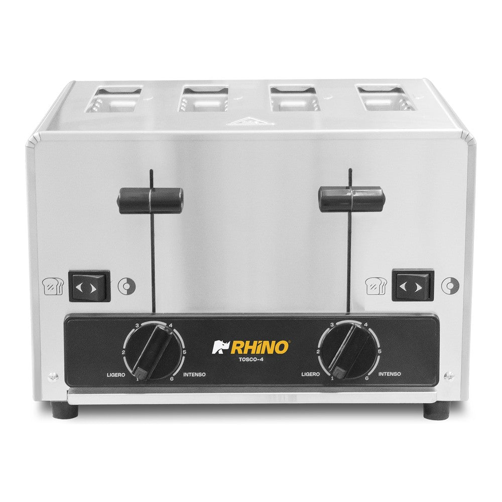TOSTADOR RHINO TOSCO-4 | Tostador Comercial de Pan | 4 Rebanadas | 6 Niveles de Tostado | Acero Inoxidable | Cafetería Hotel Restaurante