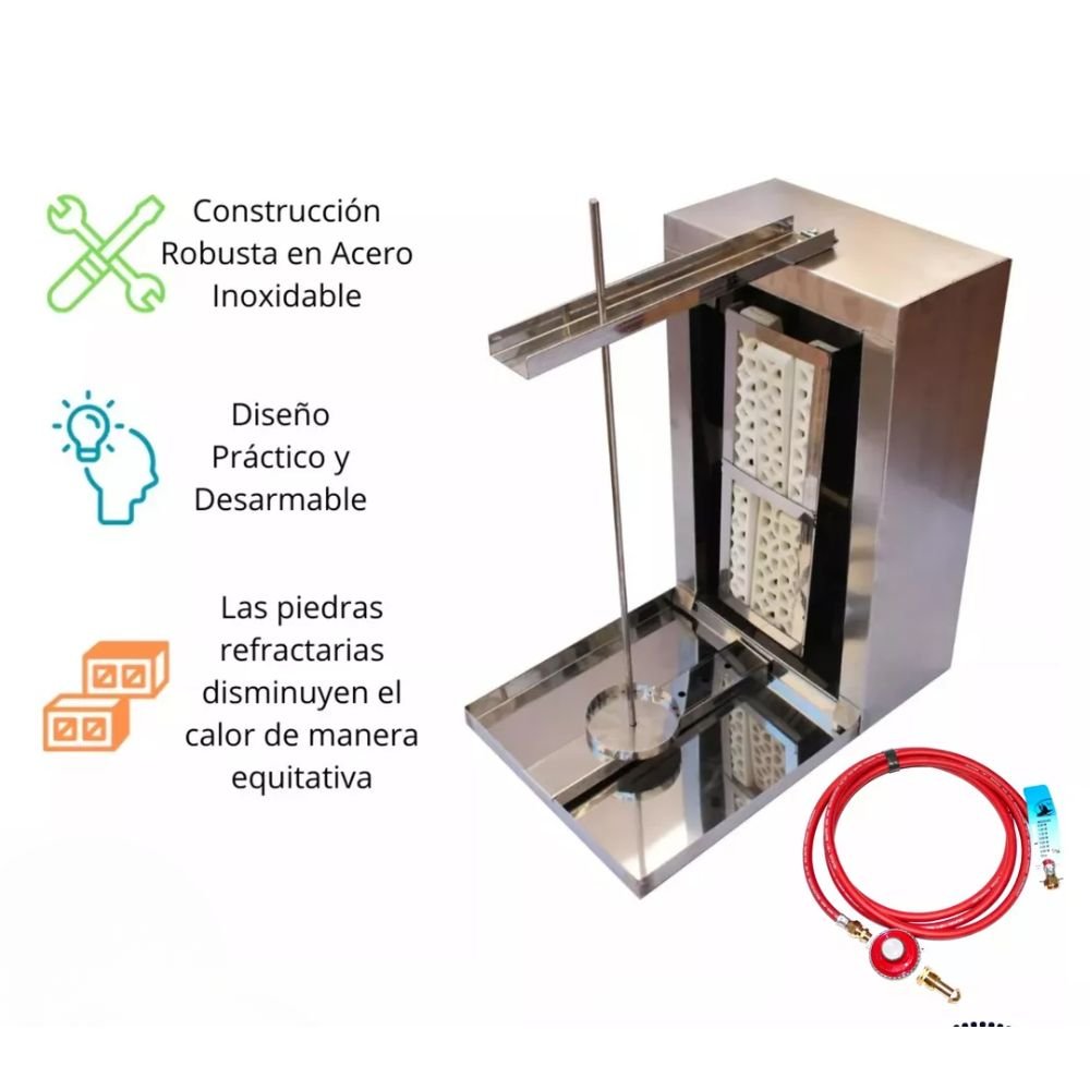 TROMPO PASTORERO MINDEJAL MLM2289345448 | Trompo Pastorero Tipo Doneraky | 6 Piedras | Acero Inoxidable | Taquería Restaurante Restaurante Cocina Comedor Industriales Asar Negocio Autoservicio Food Truck Tacos Pastor Pastorero Doneraky