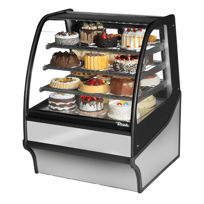 VITRINA EXHIBIDORA TRUE TDM-R-36-GE/GE-S-S | Vitrina Exhibidora Refrigerada | Cristal Curvo | 2 Puertas | 3 Estantes | Pastelería Repostería