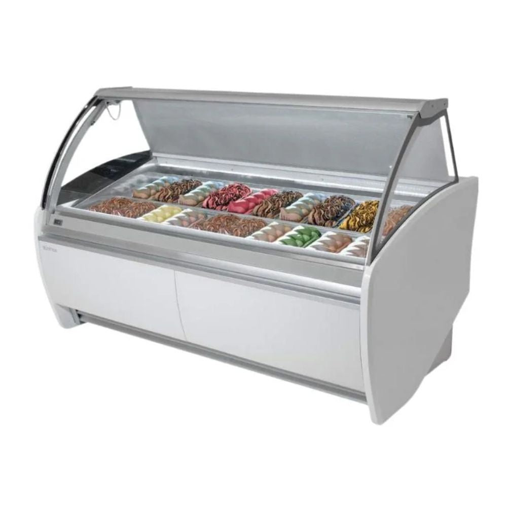 VITRINA INFRICO VAR12H | Vitrina para Gelato 49" | 66.2 Pies Cubicos | Heladería Pastelería Paletería Supermercado Tienda Abarrotes Tienda de Conveniencia Almacenar Congelar Paletas Helado Nieve Paleteria