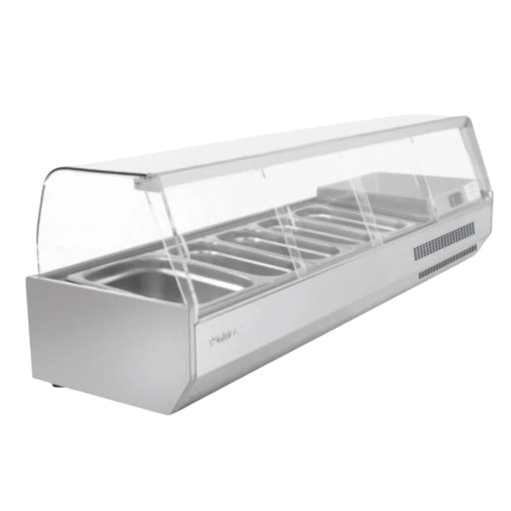 VITRINA INFRICO VIP1740 1/3C | Vitrina Counter Top para Ingredientes | 1.83 Pies Cúbicos | Cristal Curvo | Acero Inoxidable | Super Mercado Comida Rápida Negocio Cafetería Restaurante Bares Tiendas Convivencia Pastelerías Panadería  Supermercado Establecimiento Servicios Alimentos Para Ensaladas Sándwiches Bebidas Postres Pasteles  Supermercado Establecimiento Servicios Alimentos Carnicería Cremería Para Carne Lácteos