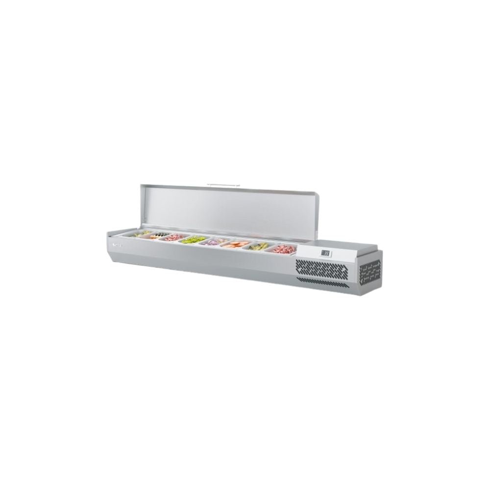 VITRINA INFRICO VIP1980 B1/TS | Vitrina para Ingredientes | Tapa Solida | 8 Insertos | Buffet Comedor Industrial Comida China Sushi Cafeteria Restaurante Bares Tiendas Convivencia Buffet Alimentos