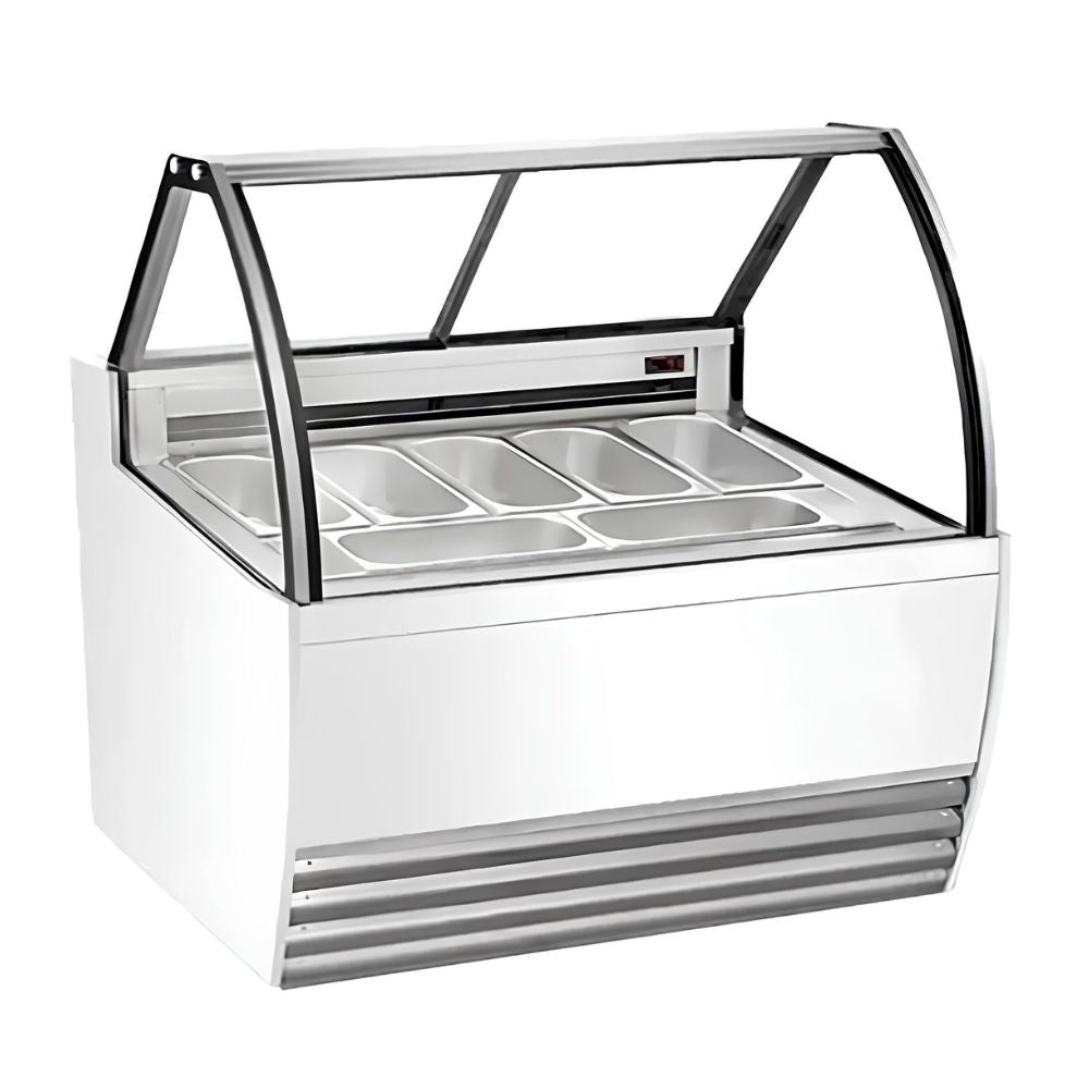 MIGSA DW-13 | Vitrina | Especial para Helados | Exhibidora | Cristal Curvo | 176.4 cm | Acero Inoxidable | Refrigerados Paletería Nevería Negocio Snacks Alimentos Refrigerados Super Mercado Zona de Alimentos 