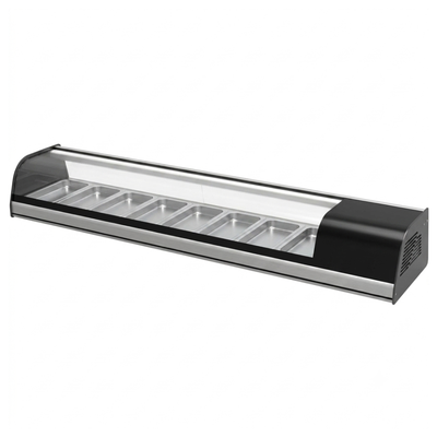 VITRINA REFRIGERADA ASBER ACTC-69 SL HC | Vitrina Refrigerada Sobre Mostrador para Sushi | 173.7 cm | Cristal Curvo | Acero Inoxidable | Negocio Alimentos Sushi Restaurante
