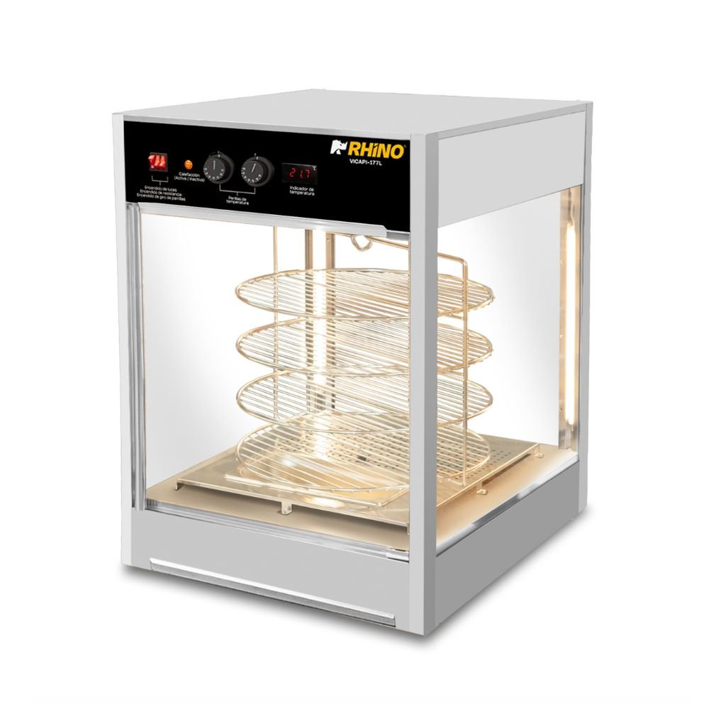 VITRINA RHINO VICAPI-177L | Vitrina Calentadora de Pizza | Frente 64.3 cm | Capacidad 177 L | Pizzería Cinema Cafetería | Vitrina Caliente Exhibidor de Alimentos Calientes Mantenedor Térmica Acero Inoxidable Restaurante Cafetería Buffet Cine Tienda de Conveniencia Negocio