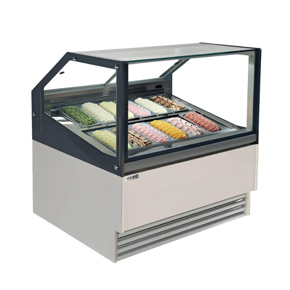 VITRINA SINERGIAS TEKNIKITCHEN TKN12GS | Vitrina Expositora de Gelato | Frente 123.3 cm | Para 12 insertos de 5 L | Control Digital de Temperatura: -16 °C ~ -18 °C | Nevería Paletería Helados Supermercado Tienda Abarrotes Tienda de Conveniencia Almacenar Congelar Paletas Helado Nieve Paleteria