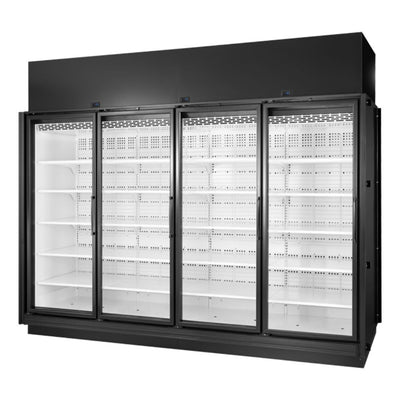 VITRINA TRUE TRM4L-NY-BLK-WHT-1BLKLLLL-4 | Vitrina de Venta Minorista Auténtica | 4 Puertas | Supermercados Tiendas de autoservicio Tiendas de conveniencia Restaurantes Cafeterías Bares Heladerías Negocios de postres Hoteles Buffets Tiendas de bebidas Distribuidores de alimentos