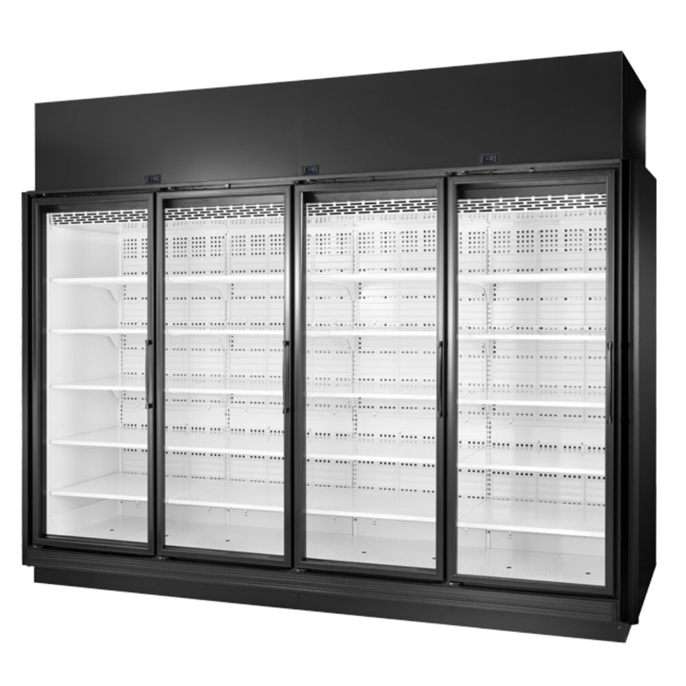 VITRINA TRUE TRM4L-YN-BLK-WHT-1BLKLLLL-4 | Vitrina de Venta Minorista Auténtica | 4 Puertas | Supermercados Tiendas de autoservicio Tiendas de conveniencia | Vitrina Refrigerada Exhibidora Exhibidor de Pasteles Postres Vitrina de Mostrador Cristal Curvo Acero Inoxidable Pastelería Cafetería Cremería Carnicería Restaurante Supermercado