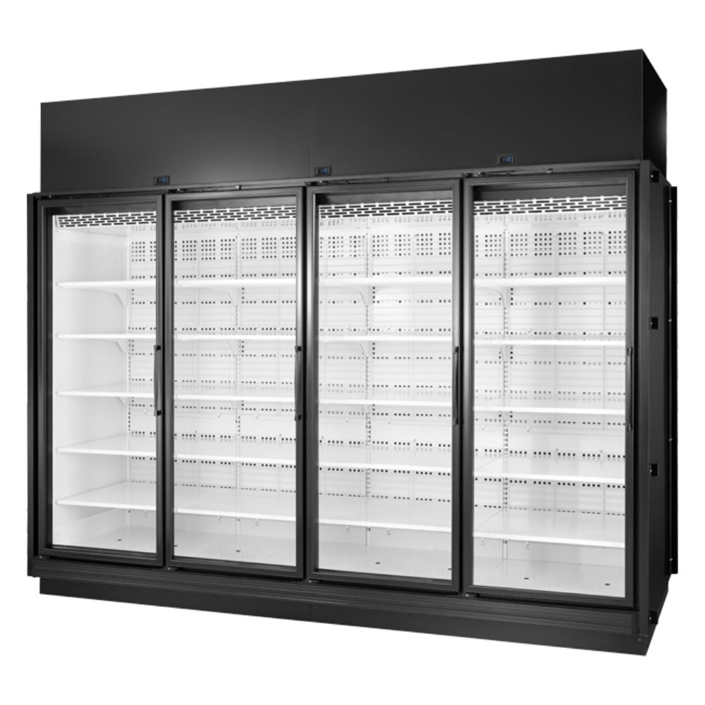 VITRINA TRUE TRM4L-YY-BLK-WHT-1BLKLLLL-4 | Vitrina de Exhibición | 4 Puertas | Supermercados Tiendas de autoservicio Tiendas de conveniencia | Vitrina Refrigerada Exhibidora Exhibidor de Pasteles Postres Vitrina de Mostrador Cristal Curvo Acero Inoxidable Pastelería Cafetería Cremería Carnicería Restaurante Supermercado