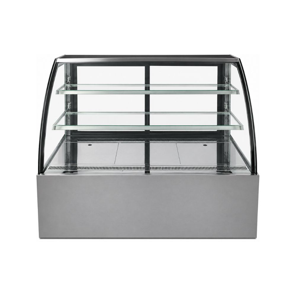 VITRINA DRAGO VPC-150 | Vitrina Pastelera Curva | 9.4 ft3 - 265 Litros | Hoteles Heladerías Bistrós | Vitrina Refrigerada Exhibidora Exhibidor de Pasteles Postres Vitrina de Mostrador Cristal Curvo Acero Inoxidable Pastelería Cafetería Cremería Carnicería Restaurante Supermercado