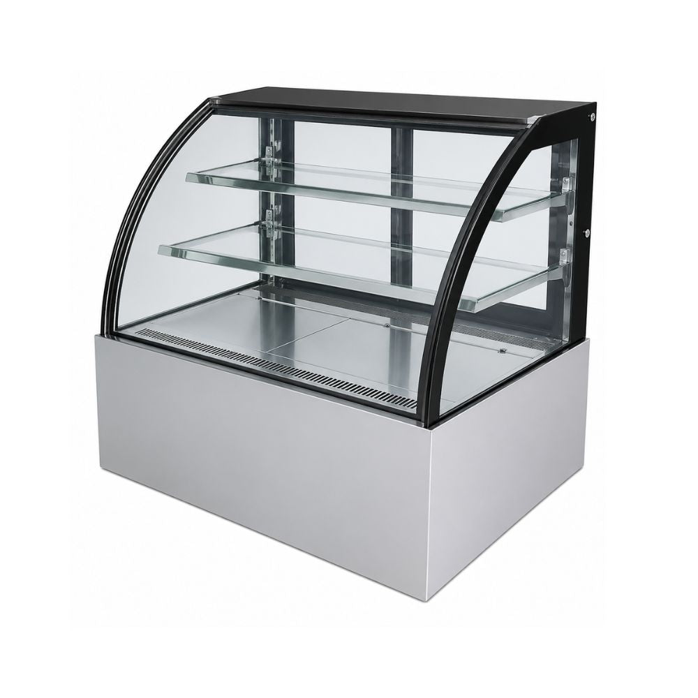 VITRINA DRAGO VPC-150 | Vitrina Pastelera Curva | 9.4 ft3 - 265 Litros | Hoteles Heladerías Bistrós | Vitrina Refrigerada Exhibidora Exhibidor de Pasteles Postres Vitrina de Mostrador Cristal Curvo Acero Inoxidable Pastelería Cafetería Cremería Carnicería Restaurante Supermercado
