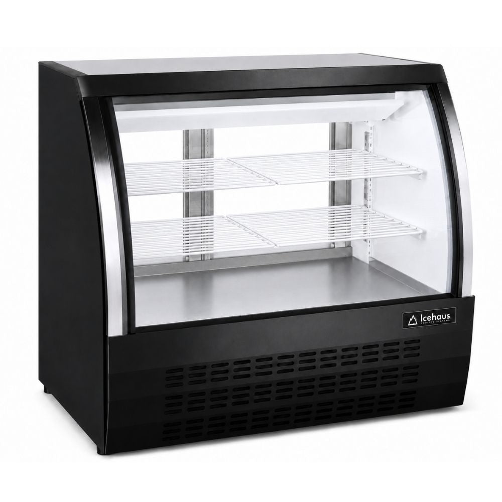 VITRINA ICEHAUS VCI-120 | Vitrina Cremería | 16 ft3 - 440 Litros | Cremería Negocio Abarrotes Vitrina Refrigerada Exhibidora Exhibidor de Pasteles Postres Vitrina de Mostrador Cristal Curvo Acero Inoxidable Pastelería Cafetería Cremería Carnicería Restaurante Supermercado