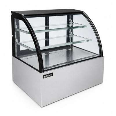 VITRINA ICEHAUS VPC-150 | Vitrina Pastelera Curva | 9.4 ft3 - 265 Litros | Hoteles Heladerías Bistrós | Vitrina Refrigerada Exhibidora Exhibidor de Pasteles Postres Vitrina de Mostrador Cristal Curvo Acero Inoxidable Pastelería Cafetería Cremería Carnicería Restaurante Supermercado