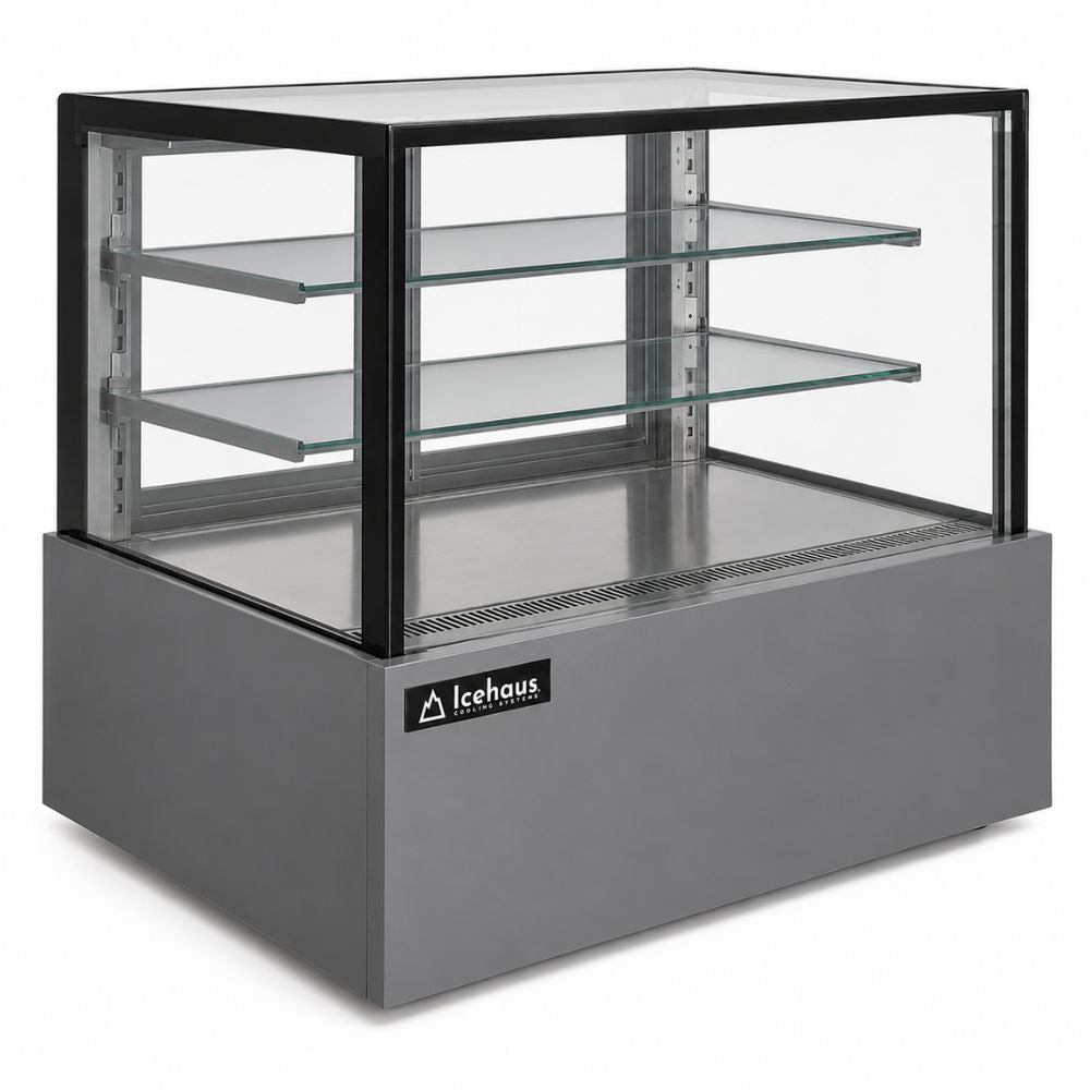VITRINA DRAGO VPP-150 | Vitrina Pastelera Plana | 11.4 ft3 - 325 Litros | Pastelerías Reposterías Cafeterías | Vitrina Refrigerada Exhibidora Exhibidor de Pasteles Postres Vitrina de Mostrador Cristal Curvo Acero Inoxidable Pastelería Cafetería Cremería Carnicería Restaurante Supermercado