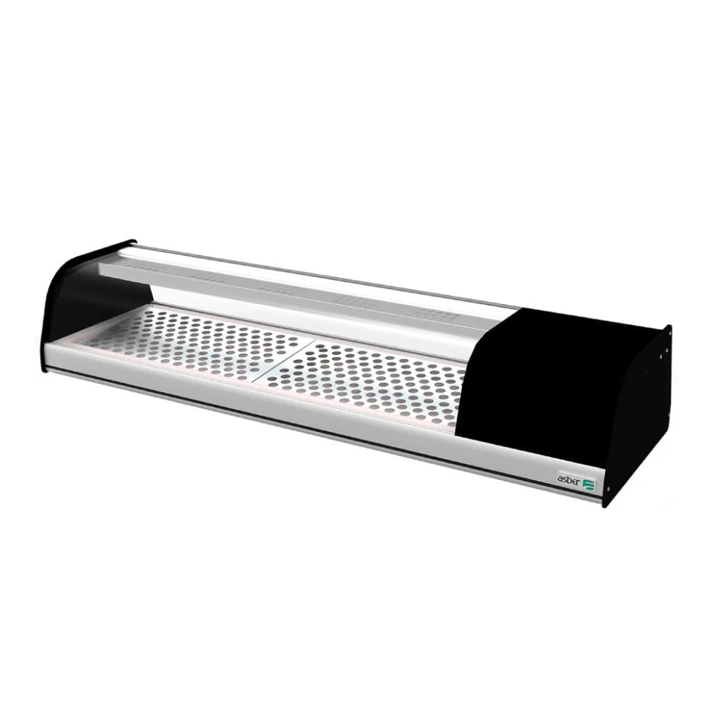 VITRINA REFRIGERADA ASBER ACTC-69 SL HC | Vitrina Refrigerada Sobre Mostrador para Sushi | 173.7 cm | Cristal Curvo | Acero Inoxidable | Negocio Alimentos Sushi Restaurante | Vitrina para Sushi Exhibidor Refrigerado de Ensaladas Carnes Frías Acero Inoxidable Restaurante Comida Japonesa Buffet Cafetería Sushi Bar Negocio