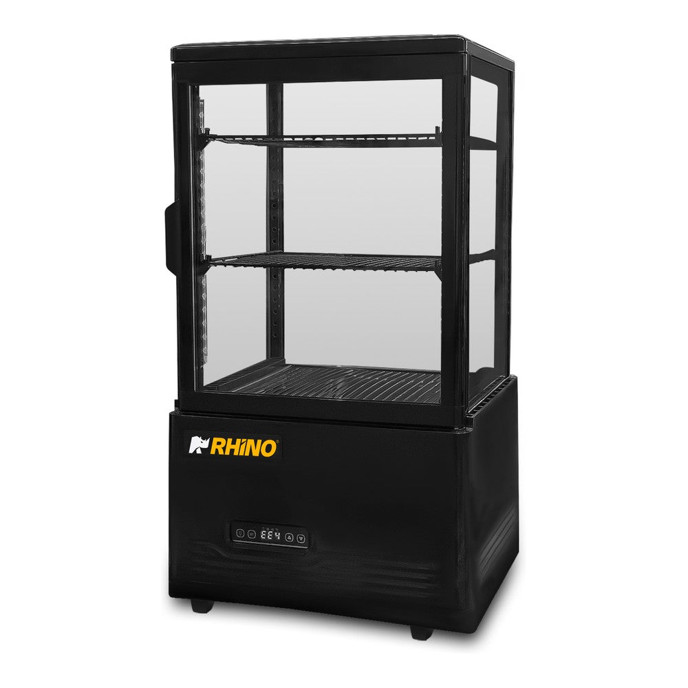 VITRINA REFRIGERADA RHINO VIVEPA-2 | Vitrina Refrigerada Vertical Panorámica | Capacidad 60 L | 4 Lados de Vidrio | Cafetería Pastelería Tienda