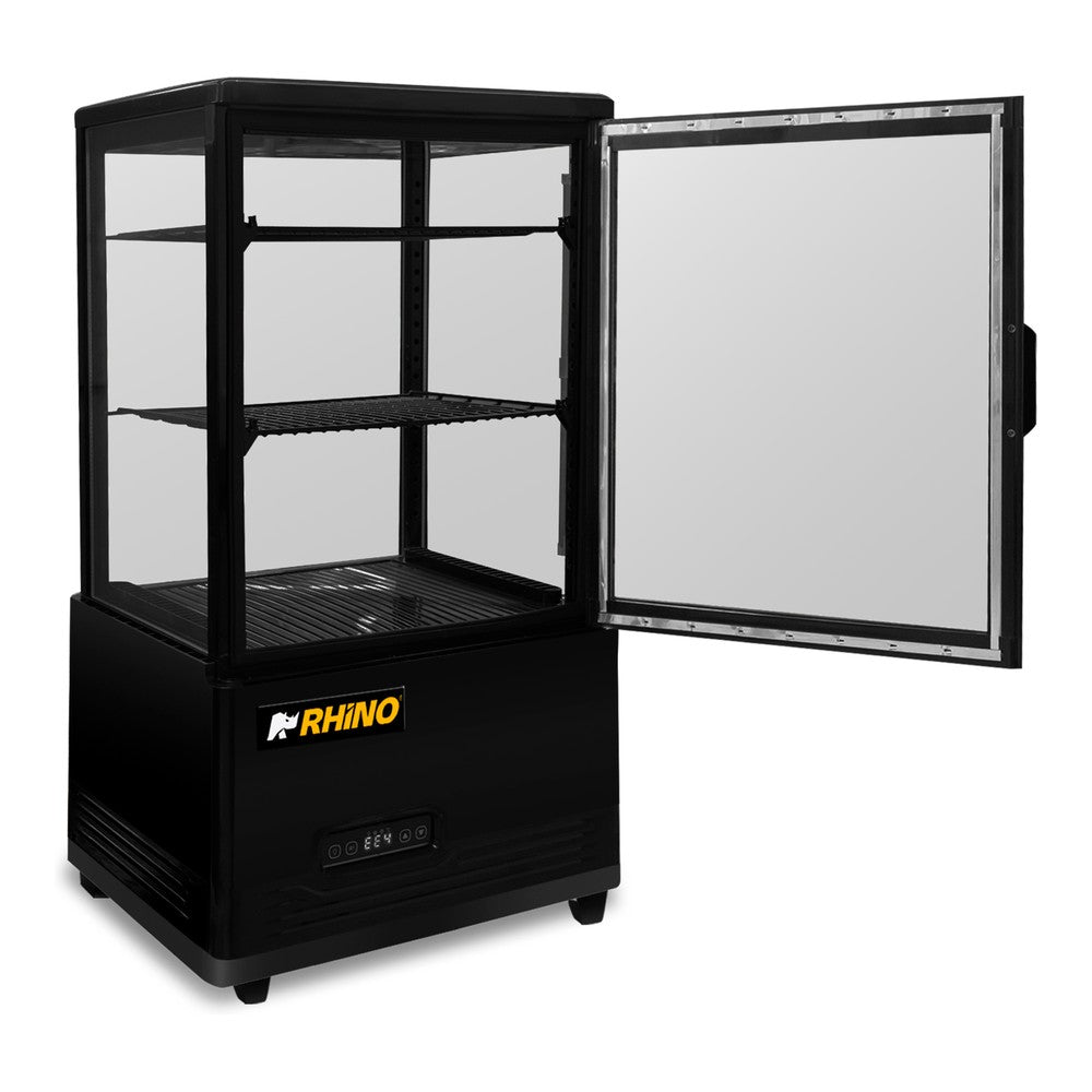 VITRINA REFRIGERADA RHINO VIVEPA-2 | Vitrina Refrigerada Vertical Panorámica | Capacidad 60 L | 4 Lados de Vidrio | Cafetería Pastelería Tienda