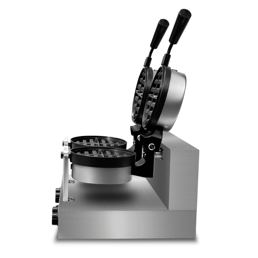 WAFFLERA RHINO WABE-2400 | Wafflera Belga Doble| Giratoria | Acero Inoxidable | Cafetería Restaurante Cocina Industrial | Wafflera Gofrera Máquina de Waffles Gofres Taiyaki Crepaletas Snacks Postres Acero Inoxidable Cafetería Crepería Heladería Panadería Restaurante Eventos Negocio