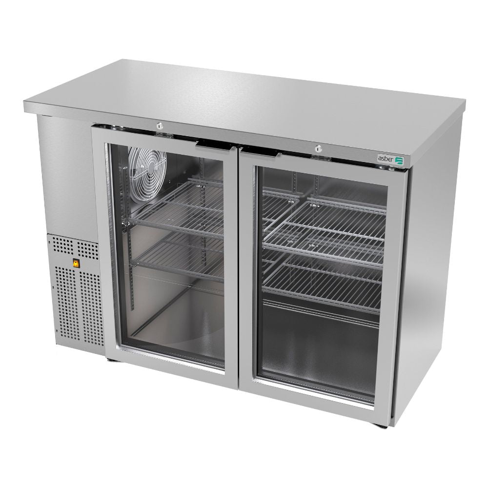 REFRIGERADOR ASBER ABBC-24-48-G HC / SG-HC | Refrigerador Contra Barra | 2 Puertas Cristal | Acero Inoxidable | Iluminación LED | 4 Parrillas | Tienda Conveniencia Bebidas Restaurante Bar Refrigerar Conservar Bebidas Cerbeza 