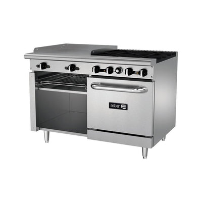 ESTUFA ASBER MULTIPLE AEMR-G24-B4-48-H | Estufa | 4 Quemadores | Plancha 24" | Horno 24" | Parrilla | Gas | Acero Inoxidable | Restaurante Comedor Industrial Hotel | Horno Estufa Completa Gratinador Quemadores Cocción Industrial Plancha 24" Gabinete Almacén Uso Rudo Preparación Cocina Hotel Alimentos