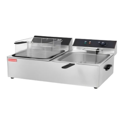 Keiter METDZL-26B Freidora Electrica 26 Litros 2 Canastillas Restaurante Cocina Económica Freír Alimentos Freidores Alitas Papas A la Francesa Salchipulpos. Ideal para su uso en restaurantes, cocinas económicas, fondas, banquetes, cafeterías, para preparación de alimentos, comida, freir, cocinar, carnes, papas, salchichas, etc. KitchenMax.Store. Envíos seguros a todo México. Cotiza hoy mismo.