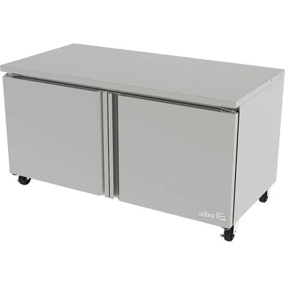 MESA ASBER AUTF-60 HC | Mesa Refrigerada Bajo Barra | 16.8 Pies Cúbicos | 2 Puertas Solidas | Acero Inoxidable | 2 Parrilla | Bistro Cocina Fonda