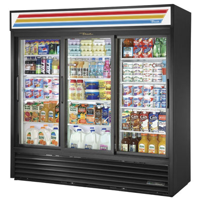 True GDM-69-HC-LD Refrigerador Exhibidor Vertical 3 Puertas Cristal 12 Parrillas -  - True - KitchenMax Store