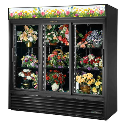 True GDM-69FC-HC-LD Refrigerador Exhibidor Vertical Floral 3 Puertas Cristal 6 Parrillas -  - True - KitchenMax Store