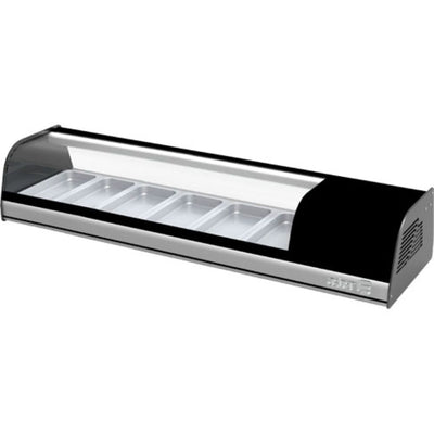 VITRINA ASBER ACTC-55 HC | Vitrina Exhibidora de Mostrador | 2 Puertas | Cristal Curvo | 138.7 cm | Acero Inoxidable| Sistema Refrigeración | Evaporadores | Sushi Buffet Restaurante | Zona de Alimentos Refrigerados Bistro Cafetería Comida Oriental 
