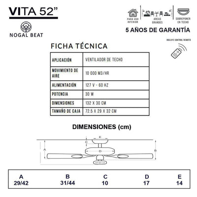 Masterfan Vita 52" Ventilador - VITA 52 - Masterfan - NOGAL BEAT - Ventiladores